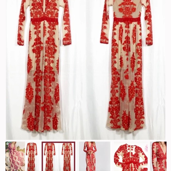For Love & Lemons Temecula Lace Embroidered Maxi Dress: Red - Picture 6 of 9